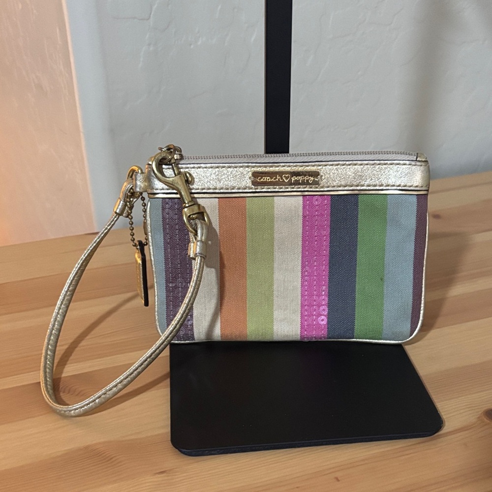Coach Poppy Striped Gold Wristlet